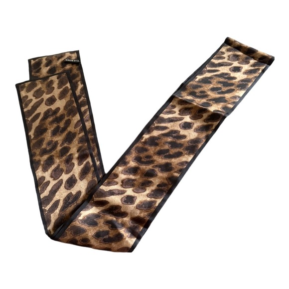Talbots Animal Print Silk Long Neck Scarf Silk Brown Black Handbag Handle Wrap - Picture 1 of 4